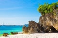Beautiful landscape of tropical beach, rocks with vegetation, se Royalty Free Stock Photo