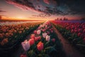 Beautiful landscape of Tulip flower field against color