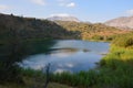 Beautiful landscape with turquoise lake, forest and mountains Royalty Free Stock Photo