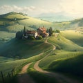 Beautiful landscape in the Tuscany, Italy. Retro style. Royalty Free Stock Photo