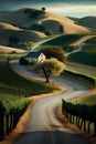 Beautiful landscape in Tuscany, Italy. Rural road and house Royalty Free Stock Photo