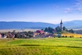 Beautiful landscape of valley in Slovakia mountains, small houses in village, rural scene. Spissky Stvrtok, Slovakia