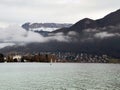 Cityscape around a big lake in the mountains Royalty Free Stock Photo