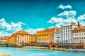 Beautiful landscape view bank of the Arno River of the Florence - the center of the Florentine Republic, the capital of the dukes