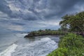 Beautiful landscape view of a beach in Tanah Lot Bali with Pura Batu Bolong