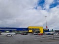Beautiful landscape view of car parking of IKEA warehouse. Europe. Sweden.