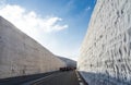 Beautiful landscape view of giant snow wall, Tateyama Alpine Route, Japan Alps. Toyama Prefecture, Japan.