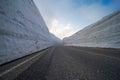 Beautiful landscape view of giant snow wall, Tateyama Alpine Route, Japan Alps. Toyama Prefecture, Japan.