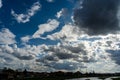 Beautiful landscape view of the grey and white fluffy clouds in the blue sky Royalty Free Stock Photo