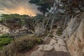 Beautiful landscape view of the hiking trail on the rocky Pacific coast at Point Lobos State Reserve in Carmel, California Royalty Free Stock Photo