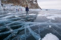 A people at a beautiful frozen ais view in Lake Baikal during winter Royalty Free Stock Photo
