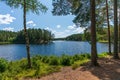 Beautiful lakeside landscape view from a small lake in a forest in Sweden