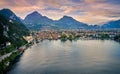 Beautiful landscape. View of Lake Garda and the Ponale trail carved into the rock of the mountain , Riva del Garda,Italy. Popular Royalty Free Stock Photo