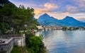 Beautiful landscape. View of Lake Garda and the Ponale trail carved into the rock of the mountain , Riva del Garda,Italy. Popular Royalty Free Stock Photo