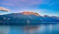 Beautiful landscape. View of Lake Garda and the Ponale trail carved into the rock of the mountain , Riva del Garda,Italy. Popular Royalty Free Stock Photo