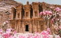 Beautiful landscape view monastery or Ad Deir, and the monumental building carved out of the rock i