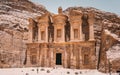 Beautiful landscape view monastery or Ad Deir, and the monumental building carved out of the rock i