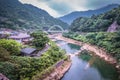 Beautiful landscape view of mountain and bridge cross the Keelung River.