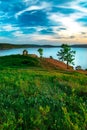 Beautiful landscape view of the mountain lake Turgoyak Russia with summer house Royalty Free Stock Photo