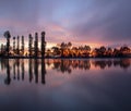 Perfect nature reflection on beautiful trees with colorful sky at sunrise Royalty Free Stock Photo