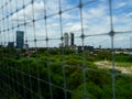 Beautiful landscape view from plastic bird net.