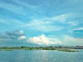 A beautiful landscape view of a river in Bangladesh. The name of the river is Meghna river. Royalty Free Stock Photo