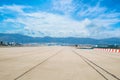 Beautiful landscape view of runway, airstrip in the airport term