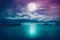Landscape of sky with full moon on seascape to night. Serenity n Royalty Free Stock Photo