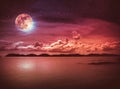 Landscape of sky with full moon on seascape to night. Serenity n Royalty Free Stock Photo