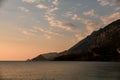 beautiful landscape view of sea mountains and sky in the evening at sunset Royalty Free Stock Photo