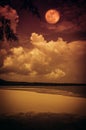 Beautiful landscape view on seascape to night. Attractive bright full moon on dark sky with cloudy. Serenity nature background, Royalty Free Stock Photo