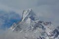 Beautiful landscape view of the snowy peak of Fish Tail mountain Royalty Free Stock Photo