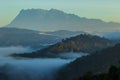Beautiful landscape view of Sunrise ray nature foggy and Mount Kinabalu Royalty Free Stock Photo