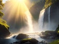beautiful landscape view of waterfall in the rainy morning Royalty Free Stock Photo