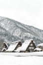 Beautiful landscape view of world heritage shirakawago village with snow in winter season , gifu, japan