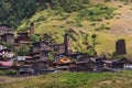 Beautiful landscape of Village Dartlo with old famous houses in Tusheti, Georgia