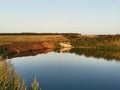 Beautiful landscape with water of lake and coast with wood