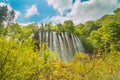Waterfall and clear green water in the Plitvice Lakes National Park in Croatia. Beautiful world. Royalty Free Stock Photo