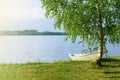 White wooden boat on the lake