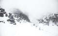 Beautiful landscape. Winter. Foggy day. Mountain covered in snow Royalty Free Stock Photo