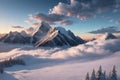 beautiful landscape with a winter theme, clouds, forest, mountains, AI generate Royalty Free Stock Photo