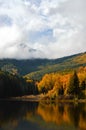 Beautiful landscape of the Wood's Lake Telluride, Colorado with golden fall aspens and pines