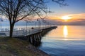 Beautiful landscape with wooden pier in Gdynia Orlowo at sunrise, Poland Royalty Free Stock Photo