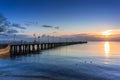 Beautiful landscape with wooden pier in Gdynia Orlowo at sunrise, Poland Royalty Free Stock Photo