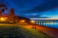 Beautiful landscape with wooden pier in Gdynia Orlowo before sunrise, Poland Royalty Free Stock Photo