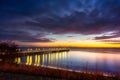 Beautiful landscape with wooden pier in Gdynia Orlowo before sunrise, Poland Royalty Free Stock Photo