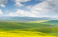 Beautiful landscape, yellow-green-blue colors of nature, sunny d