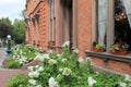 Beautiful landscaped garden outside famous Canfield Museum,Saratoga,New York,2015 Royalty Free Stock Photo