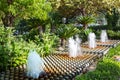 Beautiful landscaping in the garden with a small  fountain Royalty Free Stock Photo