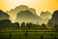 Beautiful lanscape with lake, river and stunning hills of the Trang An, Ninh Binh, Vietnam